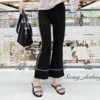 ราคา กางเกงทรงขาบานผ้ายืด แต่งแถบ (1032468296)