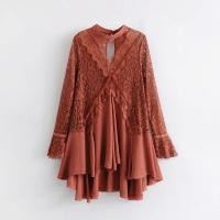 ราคา เดรสลูกไม้สีส้มอิฐ คอวี (3511780530)