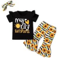 ราคา ชุดเสื้อยืดเด็ก ชุดเสื้อแขนห้าส่วน พิมพ์ลายดอกทานตะวัน และกางเกงบาน แฟชั่นฤดูร้อน สําหรับเด็กผู้หญิง (17025227175)