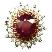 ราคา แหวนพลอยแท้ ทับทิม เกรดสวย 10 x 12 mm. ล้อม ทับทิม เพทาย เงินแท้ 925 ชุบทอง18k ไซร์แหวน 8 (29231440288)