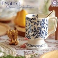ราคา Violet Flamingo แก้วมัคลายดอกไม้สีน้ำเงิน Floral English Blue Mug แก้วกาแฟสีขาวครีมไข่ไก่สไตล์อังกฤษ ขนาดสูง 12 cm. (26502296232)