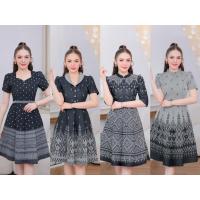 ราคา ชุดผ้าไทย ชุดทำงานผ้าไทย ชุดเดรสผ้าไทย สีดำ (57250114570)