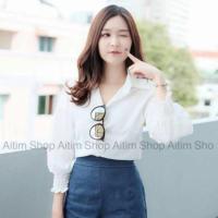 ราคา เสื้อเชิ้ตสีขาว แขนพอง จั๊มแขน Oversize ใส่แค่ครั้งเดียว (922696553)