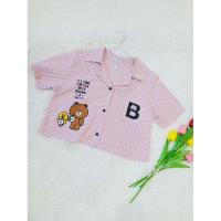 ราคา เสื้อครอปเชิ้ตคอปกแขนสั้นลายสก้อตสีชมพูตุ่น (22545795270)