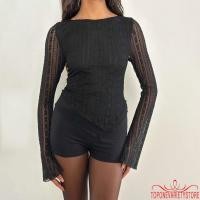 ราคา Topone-Women Slim Lace Tops Sheer Flare Long Sleeve Boat Neck T-shirts (44402426545)