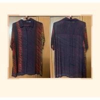 ราคา มือสอง✌เชิ้ตแขนสั้น ไล่สี ลายคล้ายม้าลาย โทนม่วงแดง อก 40” ผ้าชีฟองซีทรู แต่งผ่าด้านหลัง (10527378518)