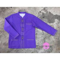 ราคา เสื้อผ้าฝ้ายเมืองผู้ชาย อัดผ้ากาว คอจีน สีม่วง-1 แบบล้านนา (แขนยาว) (28192549675)