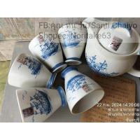 ราคา ชุด กาน้ำชาและถ้วยน้ำชา สีขาวฟ้าลายเรือสำเภายังไม่เคยใช้งานสินค้าจากตู้ญี่ปุ่น (25486336114)