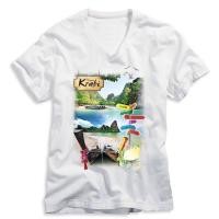ราคา เสื้อยืดคอวีสีขาว เสื้อแขนสั้น เนื้อผ้า TK พร้อมพิมพ์ลายซับลิเมชั่น ทรานเฟอร์ จ.กระบี่ (8282954566)