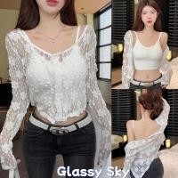 ราคา Glassy Sky พร้อมส่ง(MX042/FY319) คาร์ดิแกนไหมพรมลายดอกไม้ คอวีเล็ก ใส่สบาย (27453063243)