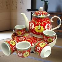 ราคา ชุดชา ชุดน้ำชาแดงจีน ชุดน้ำ้ชาลวดลายจีน งานกระเบื้องเชรามิก ถาดแดง ถ้วยชา แดงจีน ชุด5ถ้วย กาแดง ขนาด160ml 350ml พร้อมส่ (22424946044)