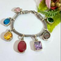 ราคา กำไลเงินแท้925 พลอยนพเก้า สร้อยข้อมือพลอยนพเก้า (28174251433)