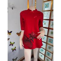 ราคา เดรสกระดุมคอจีนแขนสามส่วนสีแดง (26973285487)