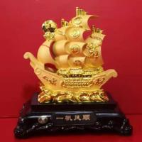 ราคา เรือสำเภา เรือสำเภาจีน เรือ ขนสมบัติ สูง 9 นิ้ว เรซิ่นพ่นทรายทอง ฐานสีไม้ (17882870433)