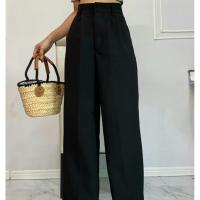 ราคา ขายต่อ 100บาท ของใหม่ กางเกงขายาวทรงกระบอกบอย เอวสูงสีดำ (24096550566)