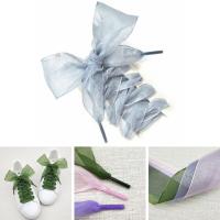 ราคา 1 คู่ 4 ซม.กว้างโปร่งใสชีฟองเส้นด้าย Shoelaces แบนผ้าไหมโบว์ใหญ่กว้าง Laces แนวโน้มความงามสีขาวรองเท้าลําลอง Laces (28401446850)