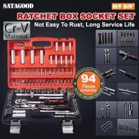 ราคา MYDIYSDNBHD - SATAGOOD 94 ชิ้น 1/2 "1/4 "Dr Socket Set Crv Bit Socket Set S2 Dr Deep Socket Set Ratchet Handle Set (22343344355)