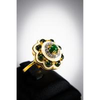 ราคา (R52 ชื่อแบบ "ทรงบาดาล") : แหวนประดับพลอยหยกพม่าแท้ล้อมเพชรแท้ (Jadeite) (532292657)