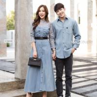 ราคา #ชุดคู่รักยีนส์สีอ่อนตัดเย็บต่อด้วยผ้าลูกไม้ (4516104950)