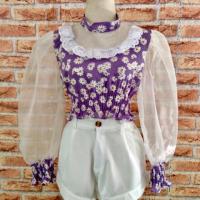 ราคา เสื้อครอป เสื้อแนววินเทจ เจ้าหญิง ลายดอกเดซี่แต่งลูกไม้ ผ้าแก้วแขนยาวพองๆน่ารักๆ พร้อมส่ง มีเก็บเงินปลายทาง (4840476251)