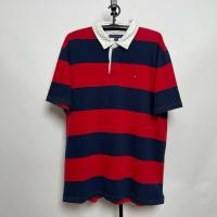 ราคา เสื้อคอปก เสื้อโปโล แขนสั้น Polo shirt สีแดง ลายทาง ปกขาว แบรนด์ TOMMY มือสอง สภาพดี (26336648425)