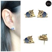 ราคา ต่างหูนกฮูกสีน้ำเงินคู่เล็กน่ารัก ก้านเงินแท้ (6456092988)