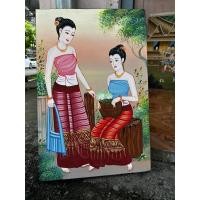 ราคา ภาพวาด กรอบรูป 40x60 cm วินเทจ ภาพเพ้นท์ แม่หญิงล้านนา แขวนผนัง (26959125064)