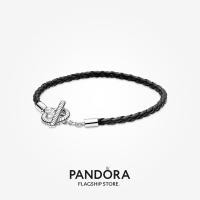 ราคา Pandora สร้อยข้อมือหนังถัก ทรงตัว T (29522701139)