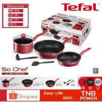 ราคา TEFAL ชุดหม้อกระทะ 6 ชิ้น รุ่น SO CHEF (สีแดง) (12871085229)
