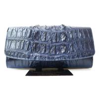 ราคา กระเป๋าสตางค์ผู้หญิงหนังจระเข้แท้ 100% รุ่น3พับยาว หางใหญ่ สีน้ำเงินกรมท่า หายาก หนังเงา ใหม่ (29109243961)