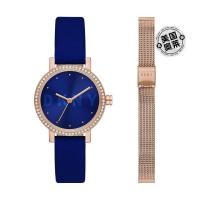 ราคา DKNY Ladies Soho Three-Hand Rose Gold Stainless Steel Watch and Strap Set-Blue [ความงาม (41727046525)