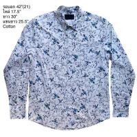 ราคา มือ2เสื้อเชิ้ตแขนยาว ลายดอกไม้สีน้ำเงิน พื้นขาว (22942387538)