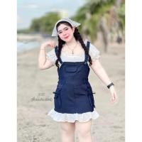 ราคา สาวอวบเซ็ตยีนส์เสื้อด้านใน+เอี๊ยมกระโปรงยีนส์ เนื้อผ้ายีนส์เทียม ชายกระโปรงแต่งระบาย สายเอี๊ยมปรับไม่ได้จ้าD416 (27129756120)