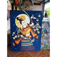 ราคา ภาพวาด กรอบรูป 90x120 cm วินเทจ ภาพเพ้นท์ โทนน้ำเงินส้ม ช่างฟ้อน รำไทย หันหน้าขวา สไตล์ล้านนา (27709119984)