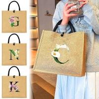 ราคา Jute Tote Bag Lady Eco Reusable Clutter Storage Bag Shopping Handbags Shopper Bags Original Print Flower color Series (40722084039)