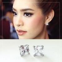 ราคา Proud ต่างหูประดับเพชร CZ Diamond ทรงสี่เหลี่ยม Princess Cut ชูหนามเตยเม็ดใหญ่ (409081500)