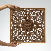 ราคา งานไม้สักแกะสลักดอกบัวสี่กลีบ แขวนผนัง สีน้ำตาล 19นิ้ว Brown Teak Four-Petal Lotus Carved Wall Decor (42269612089)