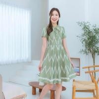 ราคา เดรสผ้าทอ อัดกาวทั้งชุด ป้าย La sisters สีเขียวโบว์กระดุมลายฟันปลา (s) มือหนึ่ง (25333141714)