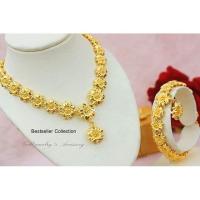 ราคา เซตสร้อย+สร้อยข้อมือดีไซน์ดอกไม้ งานหุ้มทองคำแท้ 5 ไมครอน (2220142136)