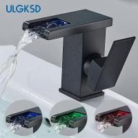 ราคา ULGKSD Bathroom Sink Faucets Cold&Hot Hydroelectric LED Basin Faucet Deck Mounted Waterfall Mixer Tap Kitchen Dual-use T (27119700062)