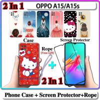 ราคา 2 IN 1 เคส OPPO A15 A15s เคส พร้อมกระจกนิรภัยโค้ง ป้องกันหน้าจอ เซรามิค สําหรับเด็กผู้หญิง และคิตตี้ (17430332208)