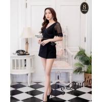 ราคา งานป้าย 8 Studio Brand ไซต์ L จั๊มสูทแขนสั้น คอวี ทรงใส่กำลังน่ารัก พอดีตัว แต่งผ้าซีทรูลูกไม้เป็นแขนสั้นสุดน่ารัก (7933700768)