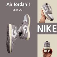 ราคา (แท้% )รองเท้าผ้าใบไนกี้ Nike Air Jordan 1 Low gray and white 100% original sneakers shoes running shoes (25358610864)