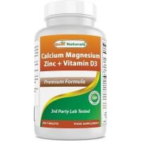 ราคา Best Naturals Calcium Magnesium Zinc พร้อมวิตามิน D3, 300 เม็ด - แคลเซียม 1000 มก., แมกนีเซียม 400 มก., สังกะสี 25 มก. & D3 600 IU ต่อเสิร์ฟ (3 เม็ด) (55002341396)