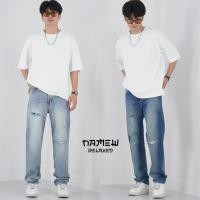 ราคา NAMEW Straight Relaxed Jeans กางเกงยีนส์ทรงหลวมชุนรอยขาด (24622467752)