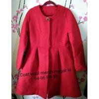 ราคา Merah Megar เสื้อโค้ทผ้าวูลสีแดง (28759952146)