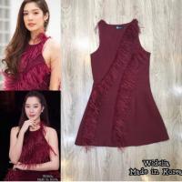 ราคา widelia Made In Korea เสื้อตัวยาวคอกลมแขนกุดเนื้อผ้านุ่มใส่สบายแต่งขนนกทั้งตัวตัวเสื้อทรงปล่อย (2320823425)