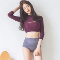 ราคา ชุดว่ายน้ำแขนยาว ชุดว่ายน้ำเอวสูง ชุดว่ายน้ำสีแดง ชุดว่ายน้ำเกาหลี ชุดว่ายน้ำกันUV (271462709)