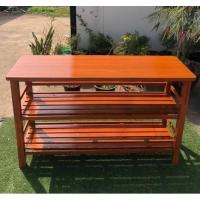ราคา FurDIY โต๊ะวางทีวีไม้สัก 50x150สูง 80ซม. ชั้นวางของ3ชั้น สีสักน้ำตาลทองเคลือบเงา SUKP-358 (25335951842)