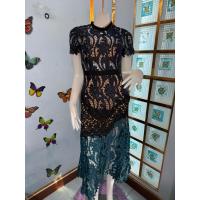 ราคา B SELF-PORTRAIT MAXI DRESS เดรสลูกไม้ปักตาข่ายแขนสั้นสีกรม (25886555373)